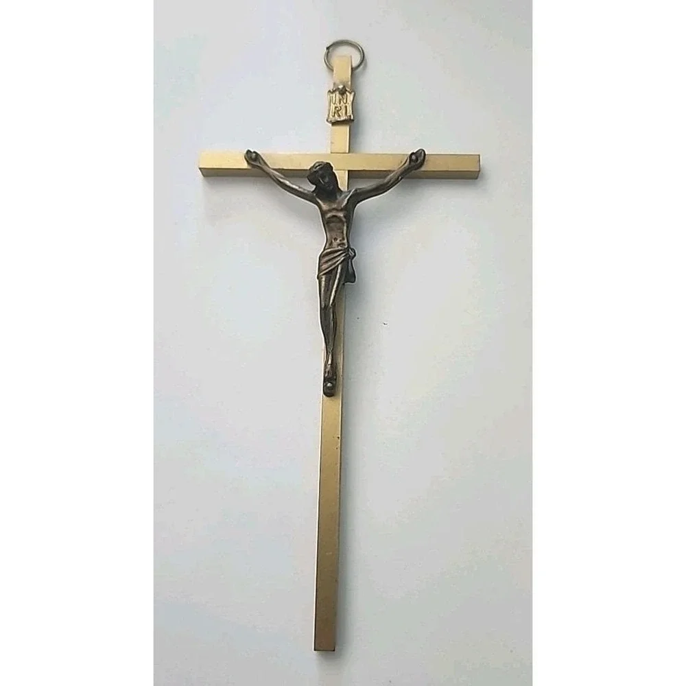 Vintage Brass Crucifix Wall Hanging INRI Jesus Christ on Cross